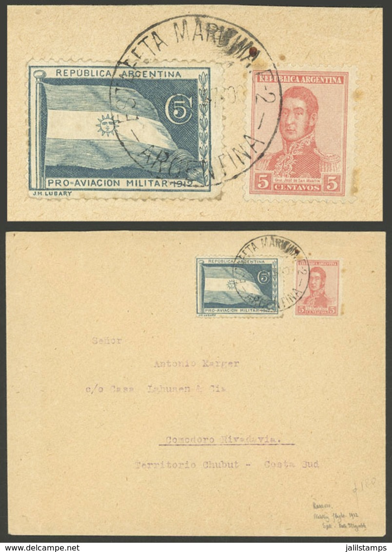 ARGENTINA: Circa 1912: Cover To Comodoro Rivadavia Franked With 5c. San Martín, Along Pro-military Aviation Cinderella,  - Brieven En Documenten