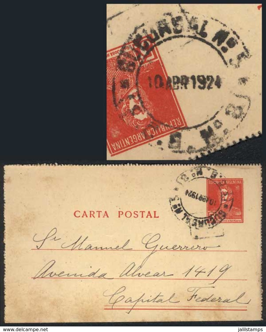 ARGENTINA: 5c. Lettersheet (PS) Datelined Inside "Villa Raquel 10/ABR/1924", To Buenos Aires, With Rare Railway Mobile C - Brieven En Documenten