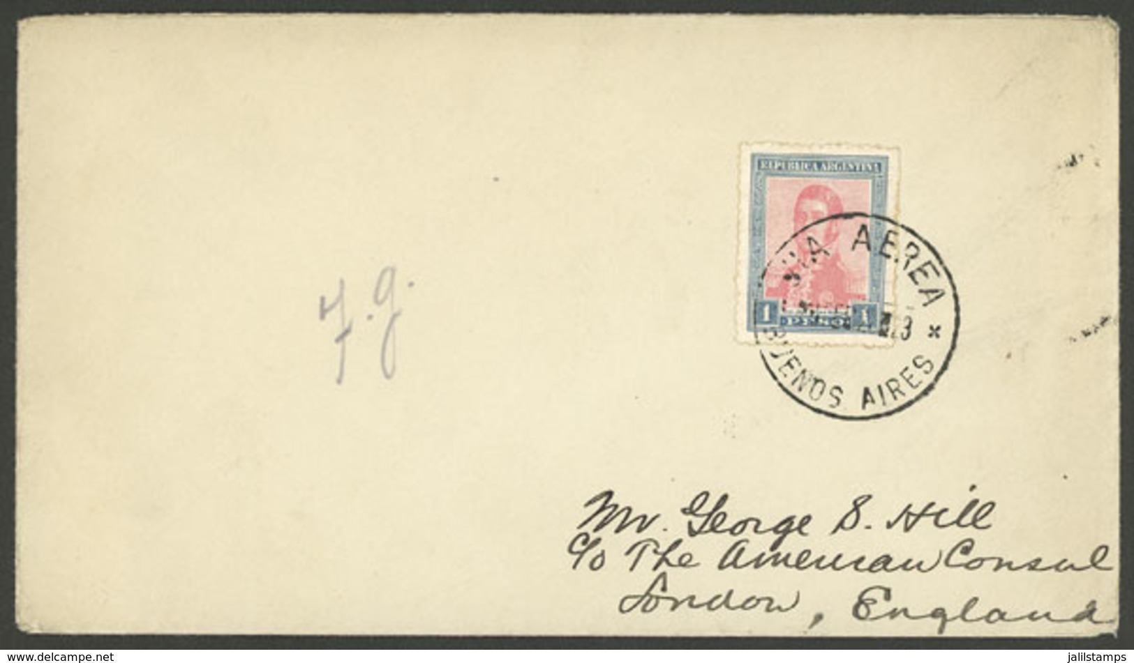 ARGENTINA: FEB/1928: Buenos Aires - London, Airmail Cover Franked With $1 San Martin, With Arrival Backstamps, VF Qualit - Brieven En Documenten