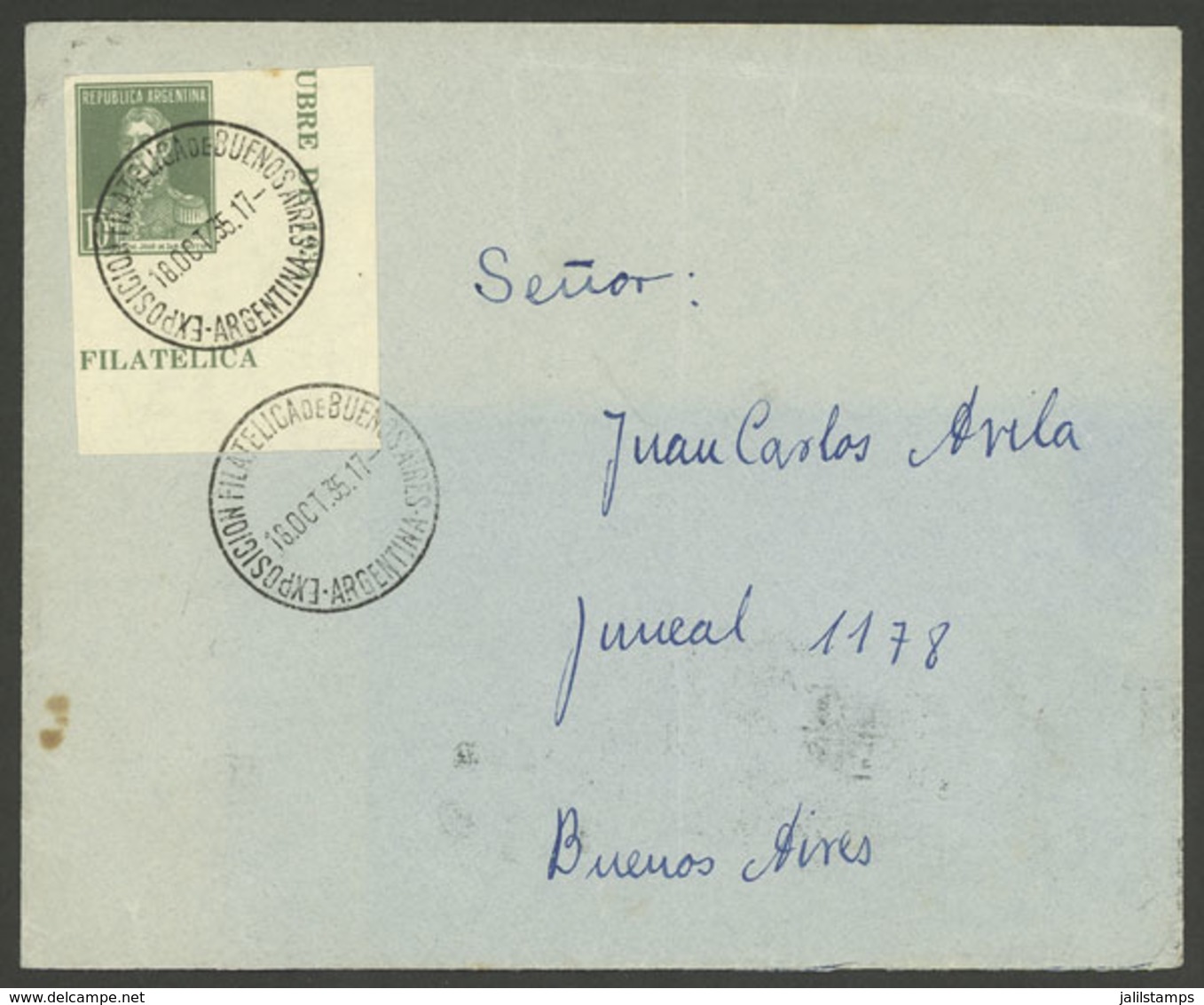 ARGENTINA: Cover Used In Buenos Aires On 18/OC/1935, Franked 10c. Buenos Aires Philatelic Exhibition (from S.sheet GJ.HB - Briefe U. Dokumente