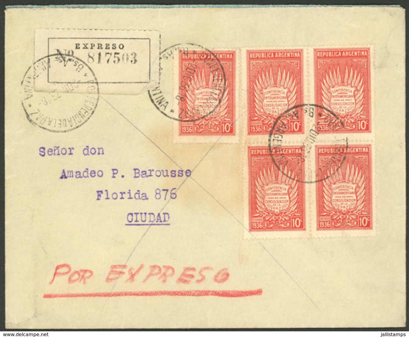 ARGENTINA: Express Cover Used In Buenos Aires On 2/DE/1936, With Stamps And Postmarks Commemorating The Peace Conference - Lettres & Documents