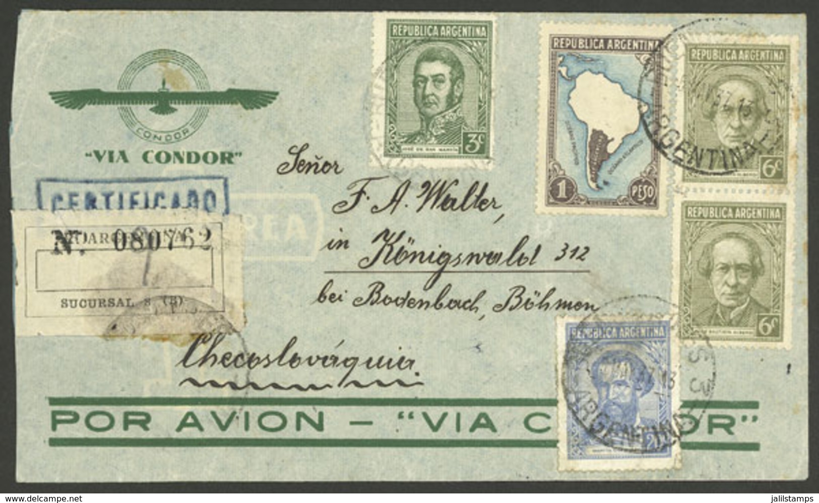 ARGENTINA: Registered Cover Sent From Buenos Aires To Czechoslovakia In MAY/1937, Franked With $1.35, VF Quality - Brieven En Documenten