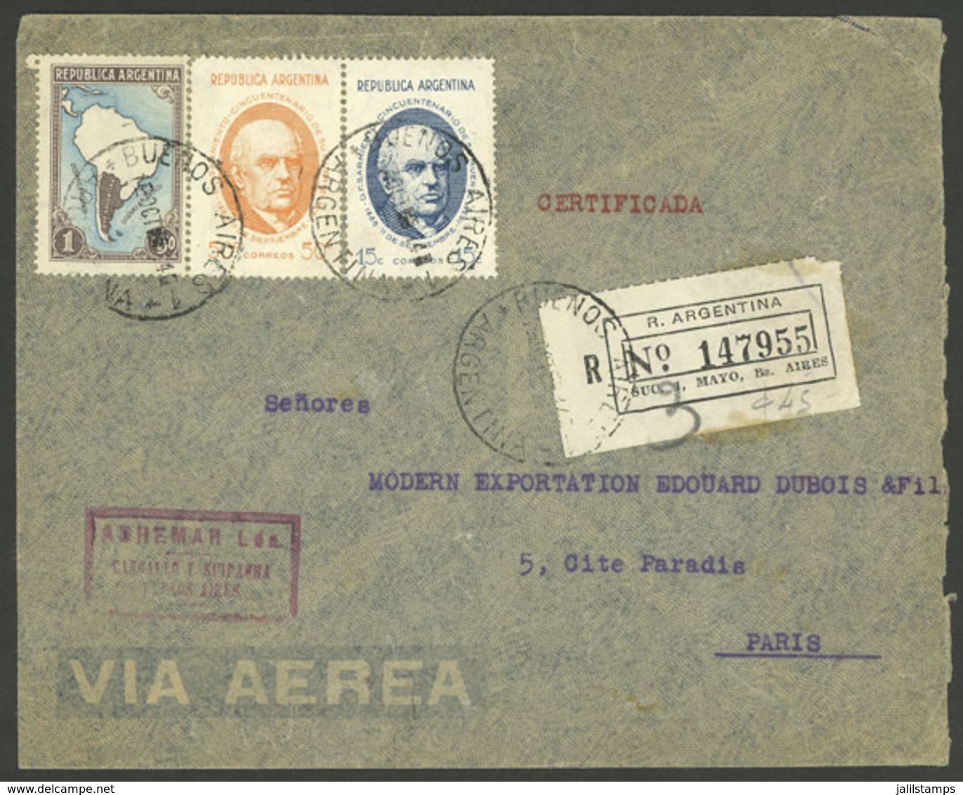 ARGENTINA: Circa 1938: Buenos Aires - Paris, Registered Airmail Cover Franked With $1.65, VF Quality - Briefe U. Dokumente