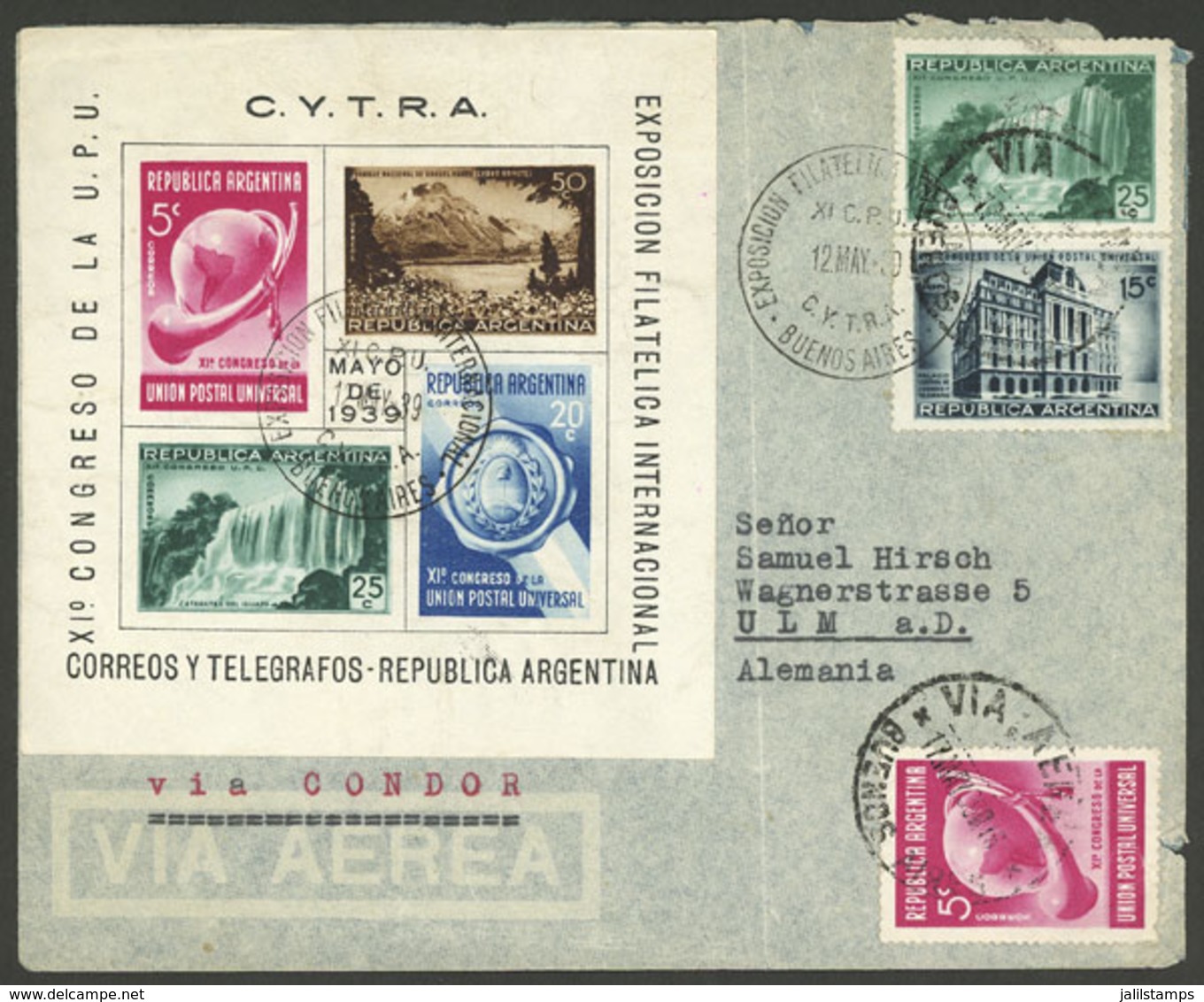 ARGENTINA: 12/MAY/1939: Buenos Aires - Germany, Cover Franked With 5c, 15c And 25c. UPU Congress + GJ.HB 3 (total $1.45) - Briefe U. Dokumente