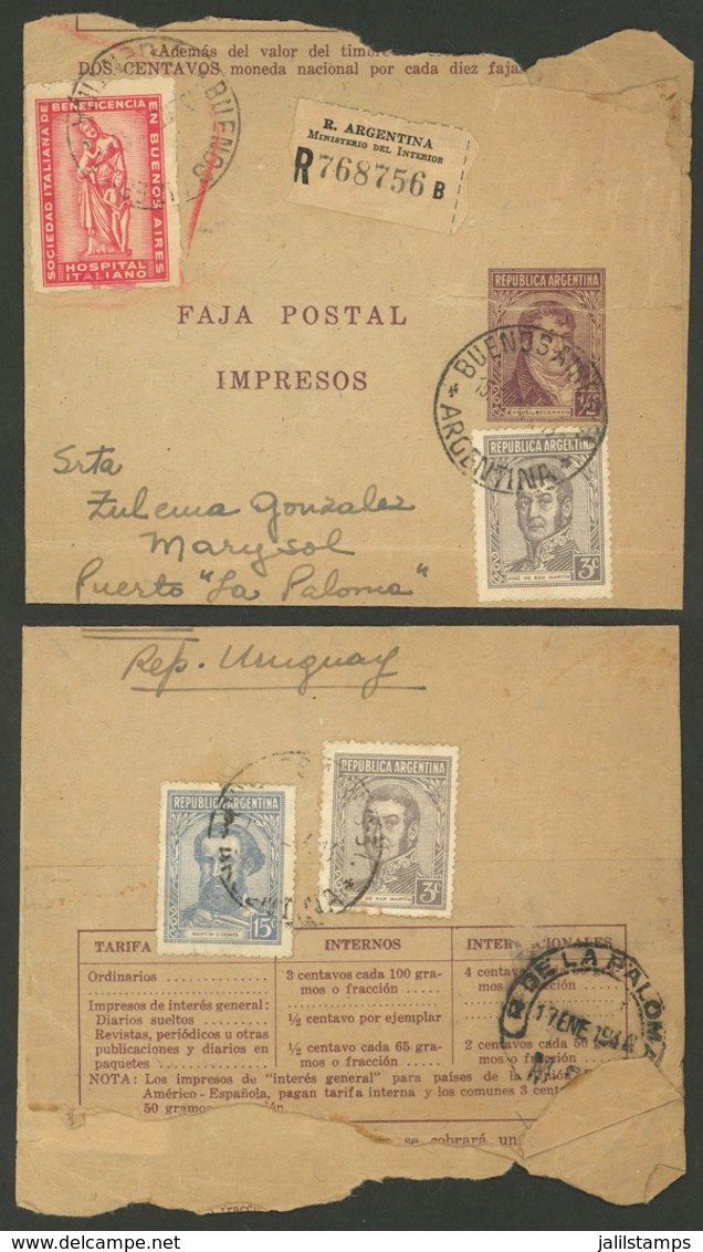 ARGENTINA: Registered ½c. Wrapper Uprated With 2x 3c. San Martín + 15c. Güemes (total Postage 21½c.), Sent From Buenos A - Briefe U. Dokumente