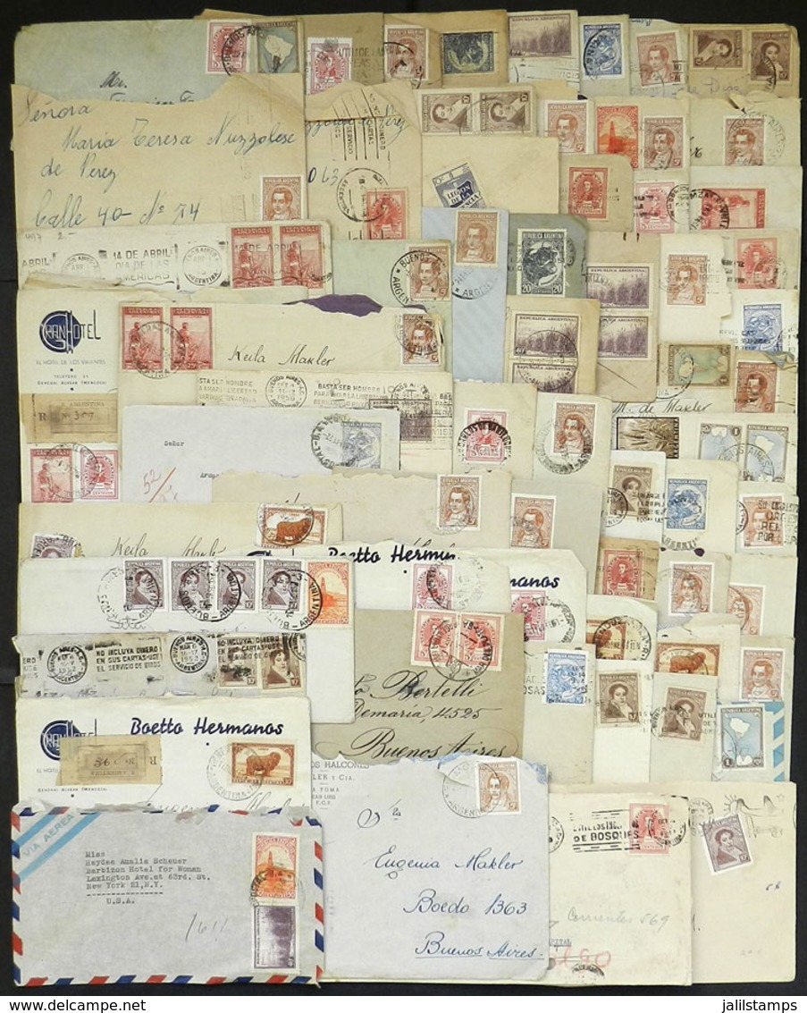ARGENTINA: 60 Covers Used Between 1941 And 1956 Franked With Stamps Of "Proceres & Riquezas" Basic Issue (part I And II) - Briefe U. Dokumente