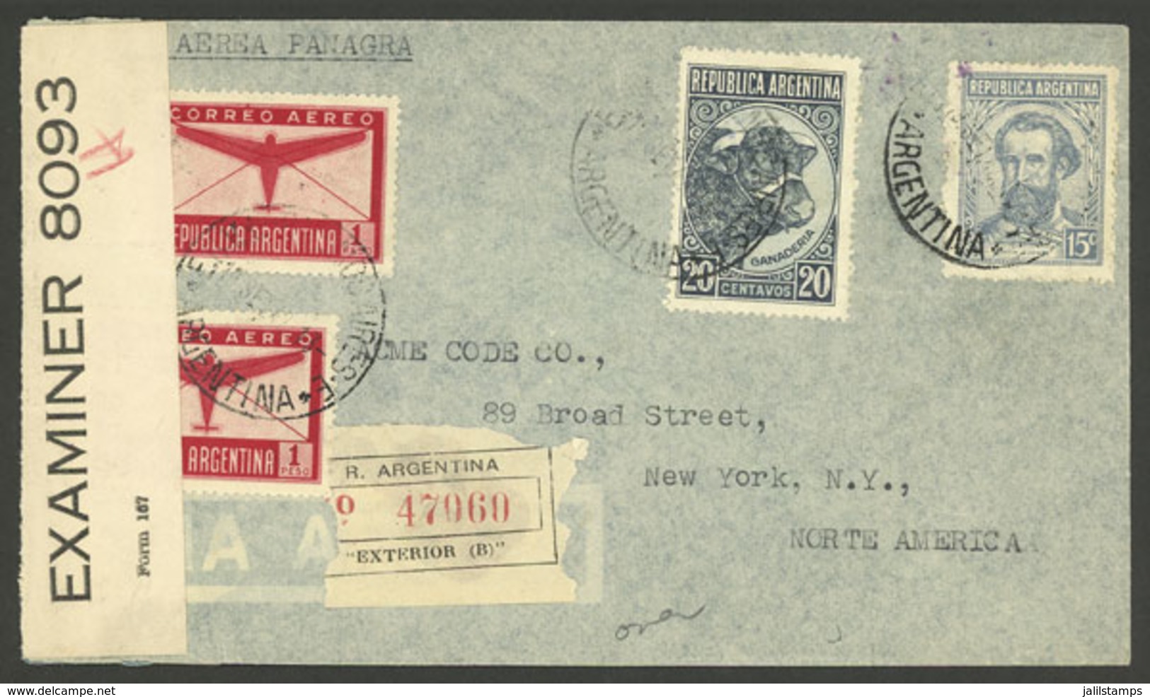 ARGENTINA: USA Censorship: Registered Airmail Cover Sent From Buenos Aires To New York In SE/1942, Franked With $2.35, C - Briefe U. Dokumente