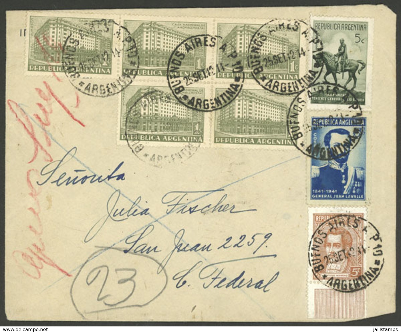 ARGENTINA: Cover Used In Buenos Aires On 25/SE/1942, Franked 20c. With Several Stamps, VF Quality - Briefe U. Dokumente