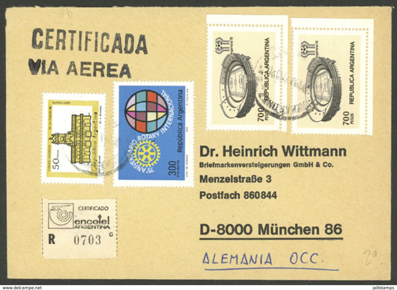 ARGENTINA: Registered Cover Sent From Buenos Aires To Germany In 1979, Franked With $50 Buenos Aires City Hall + $300 Ro - Brieven En Documenten