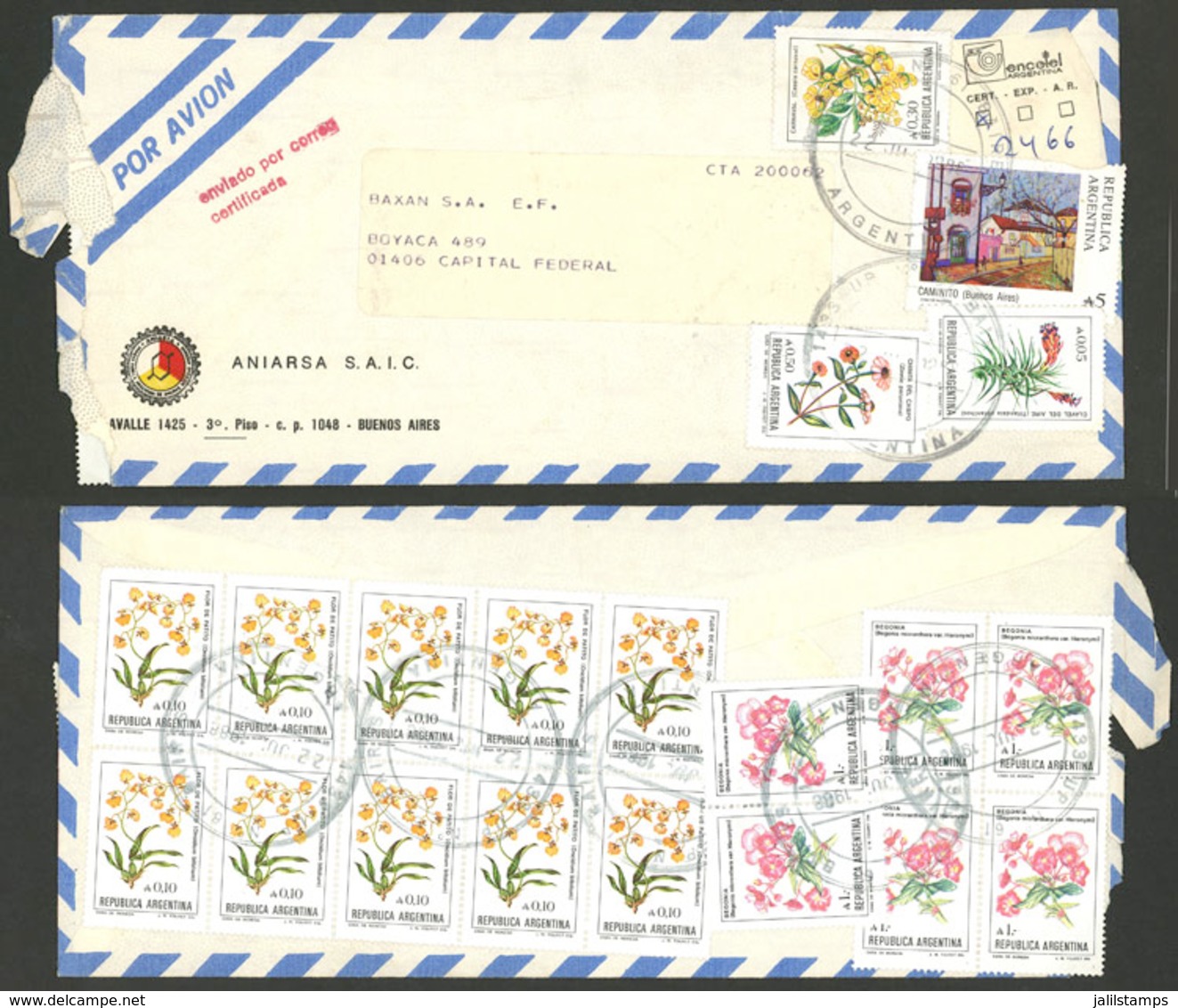 ARGENTINA: Registered Cover Used In Buenos Aires On 22/JUL/1988, Franked By A0.05, 10x A0.10, A0.30, A0.50, 6x A1 Flower - Briefe U. Dokumente