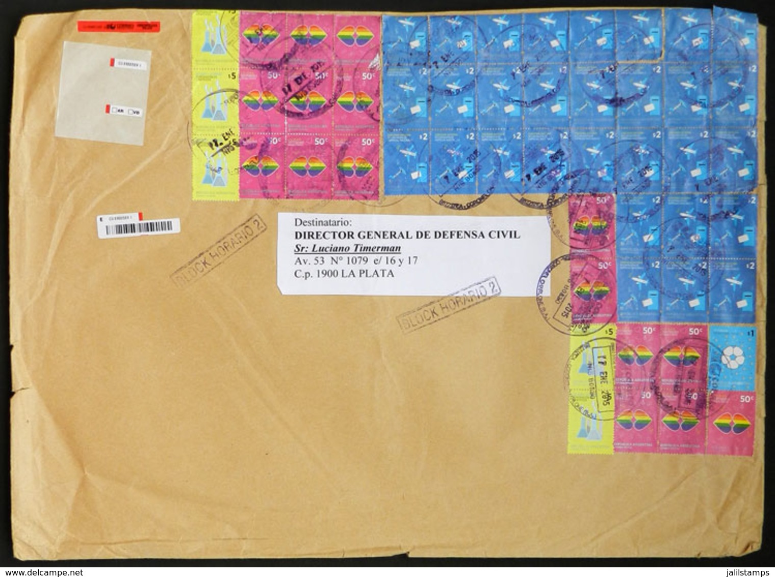 ARGENTINA: Registered Cover Sent From Cnel. Charlone To La Plata On 7/JA/2015, Franked With 16x50c. Equal Marriage, $1 F - Brieven En Documenten