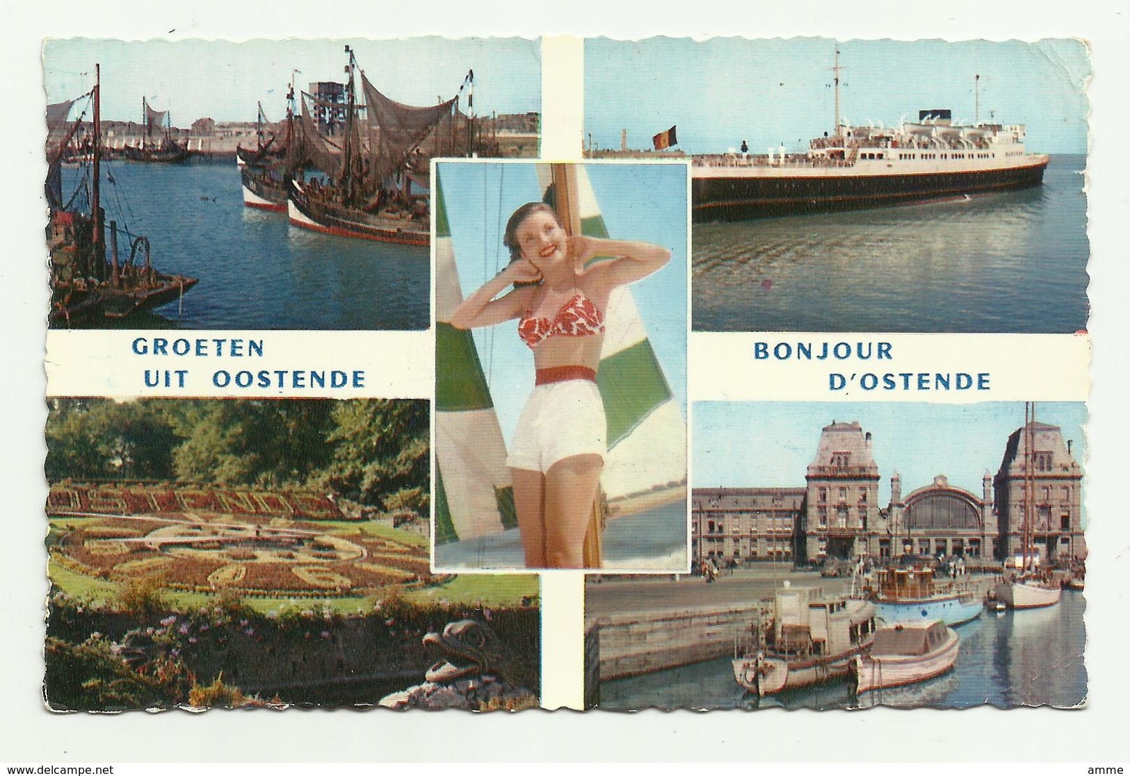 Oostende   *  Bonjour D'Ostende - Groeten Uit Oostende (pin-up) Maalboot - Visserij - Oostende
