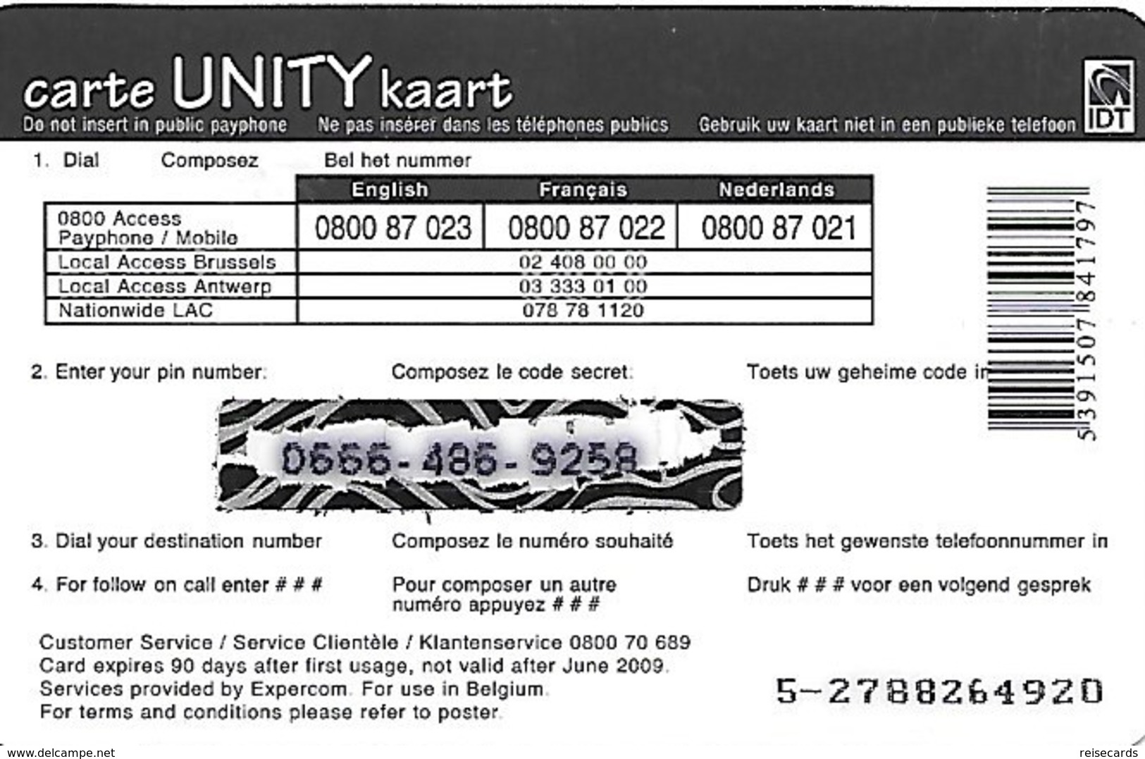 Belgium: IDT Unity Available Now 06.09 - [2] Prepaid- Und Aufladkarten