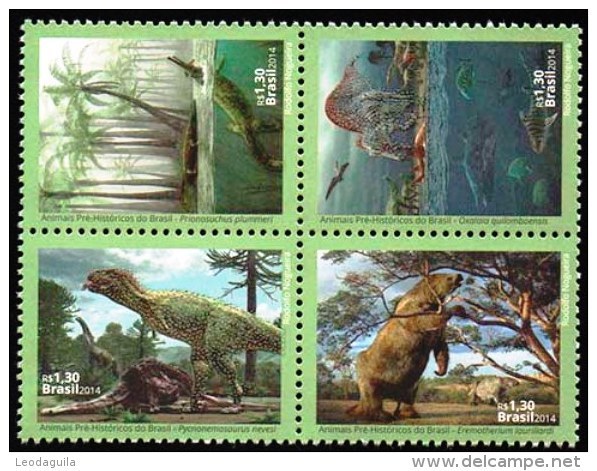 BRAZIL 2014  -  PREHISTORIC ANIMALS OF BRAZIL  - DINOSAURS   4v (+) - MINT - Unused Stamps