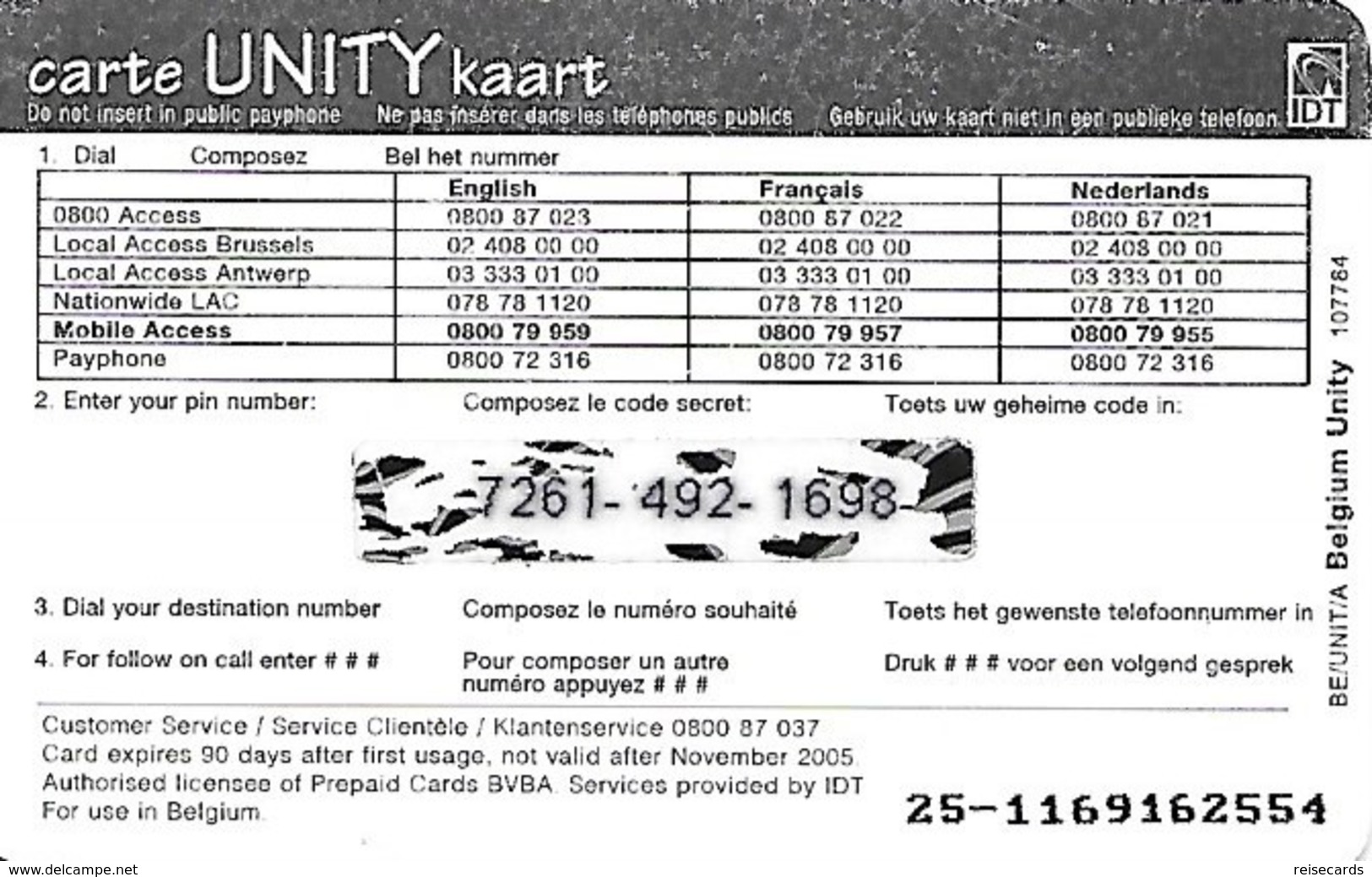 Belgium: IDT Unity € 25 - [2] Prepaid- Und Aufladkarten