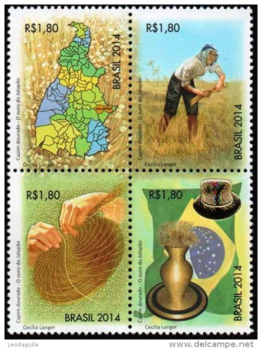 BRAZIL 2014  - GOLDEN GRASS  (Syngonanthus Nitens)  - ST - BLK OF 4 - Nuevos