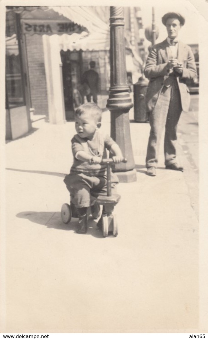 Asian-American Boy On Tricycle Toy Scooter, Grant Avenue, C1920s Vintage Real Photo Postcard - America