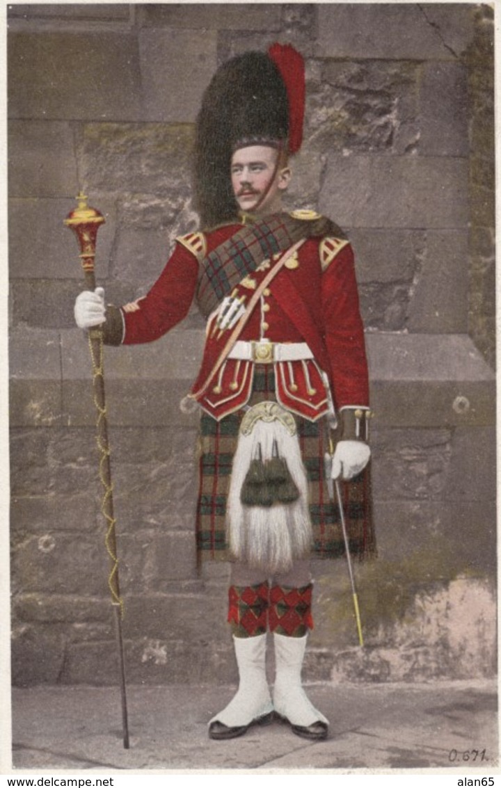 Black Watch Drum Major, A. & G. Taylor's Series C1900s Vintage Postcard - Uniforms