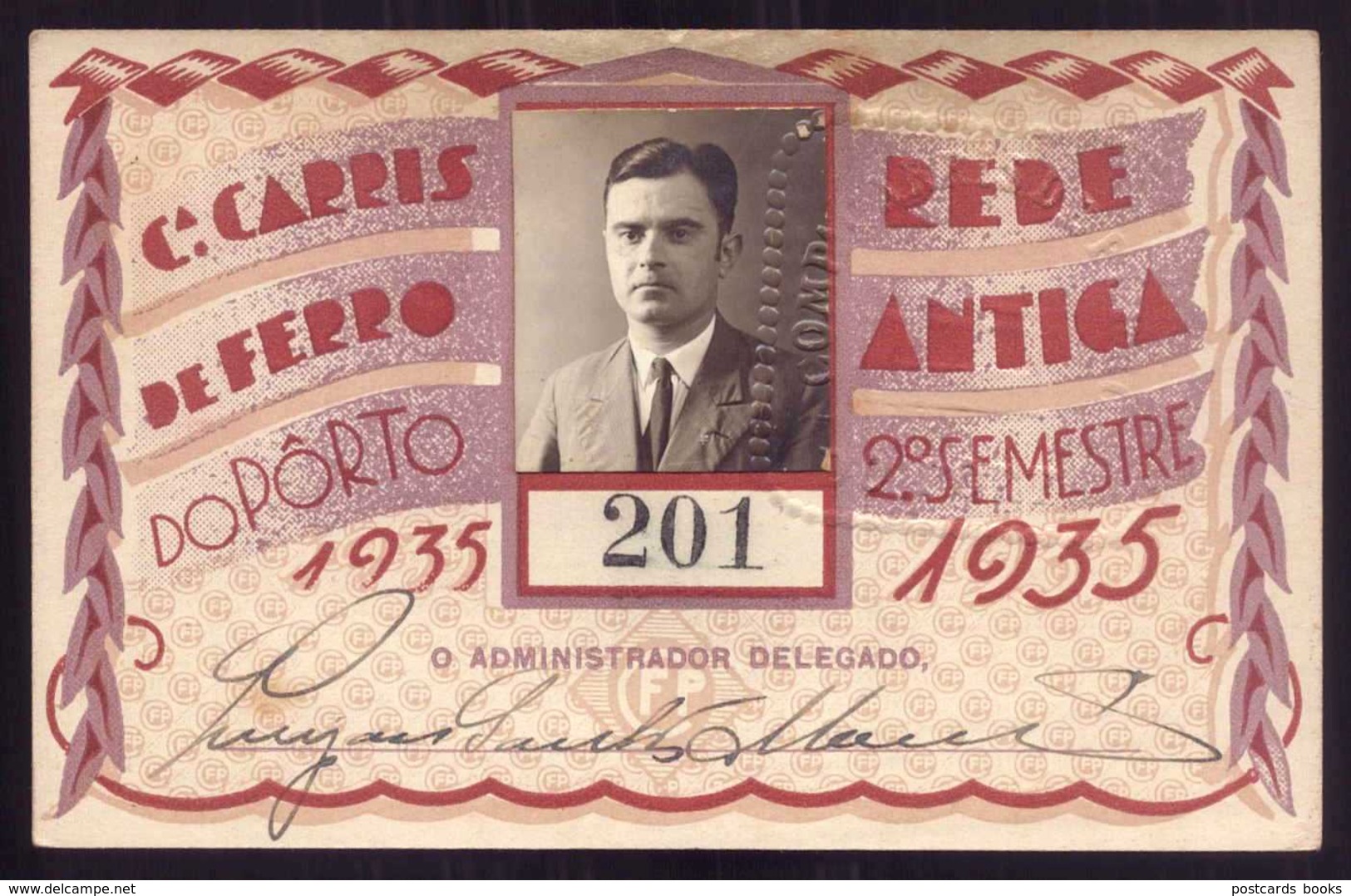 1935 Passe COMPANHIA Cª CARRIS De FERRO Do PORTO Rede Antiga 2º Semestre De 1935. Pass Ticket TRAM Portugal - Europe
