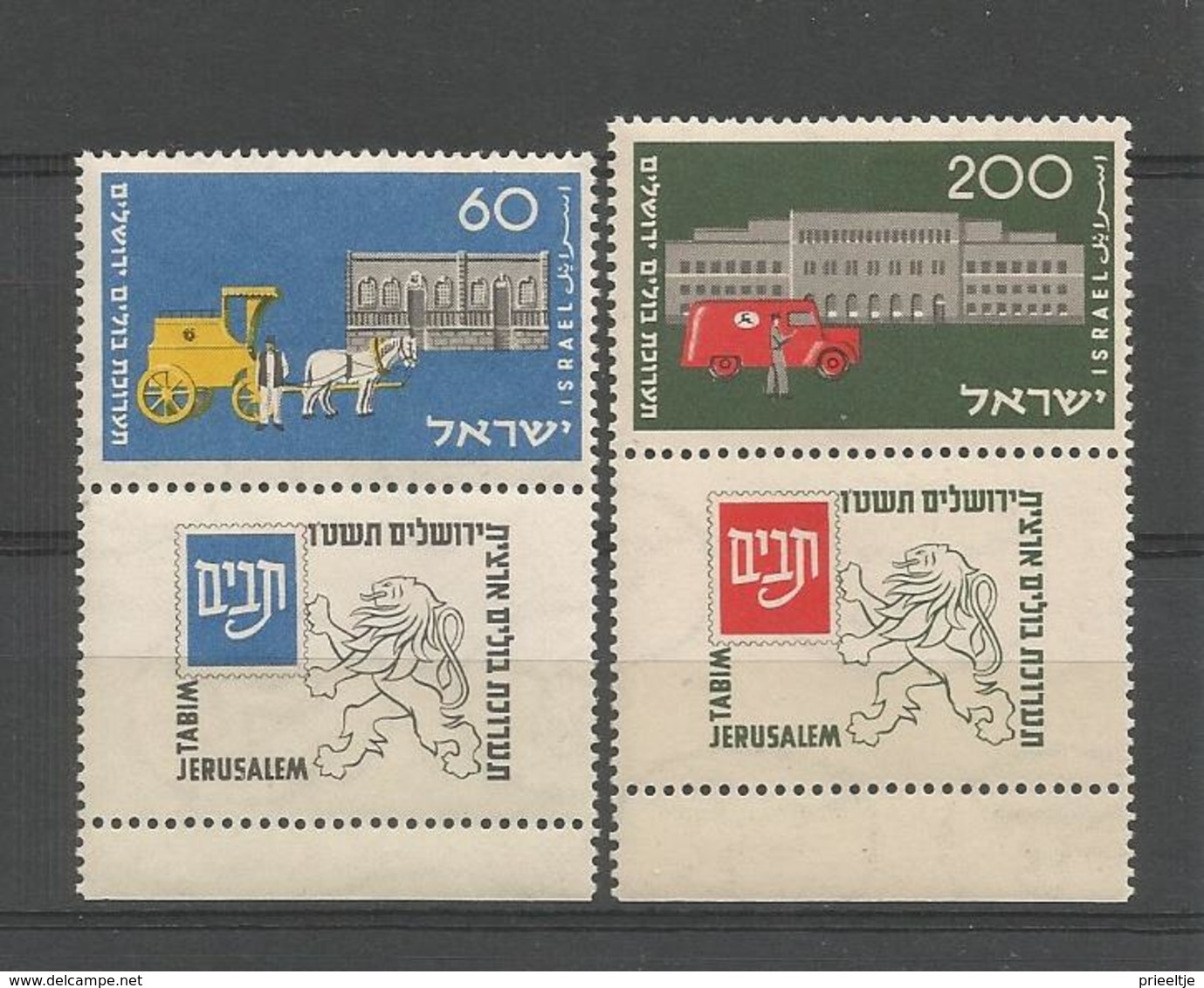 Israel 1954 Centenary Of Postal Services Y.T. 80/81 ** - Neufs (avec Tabs)