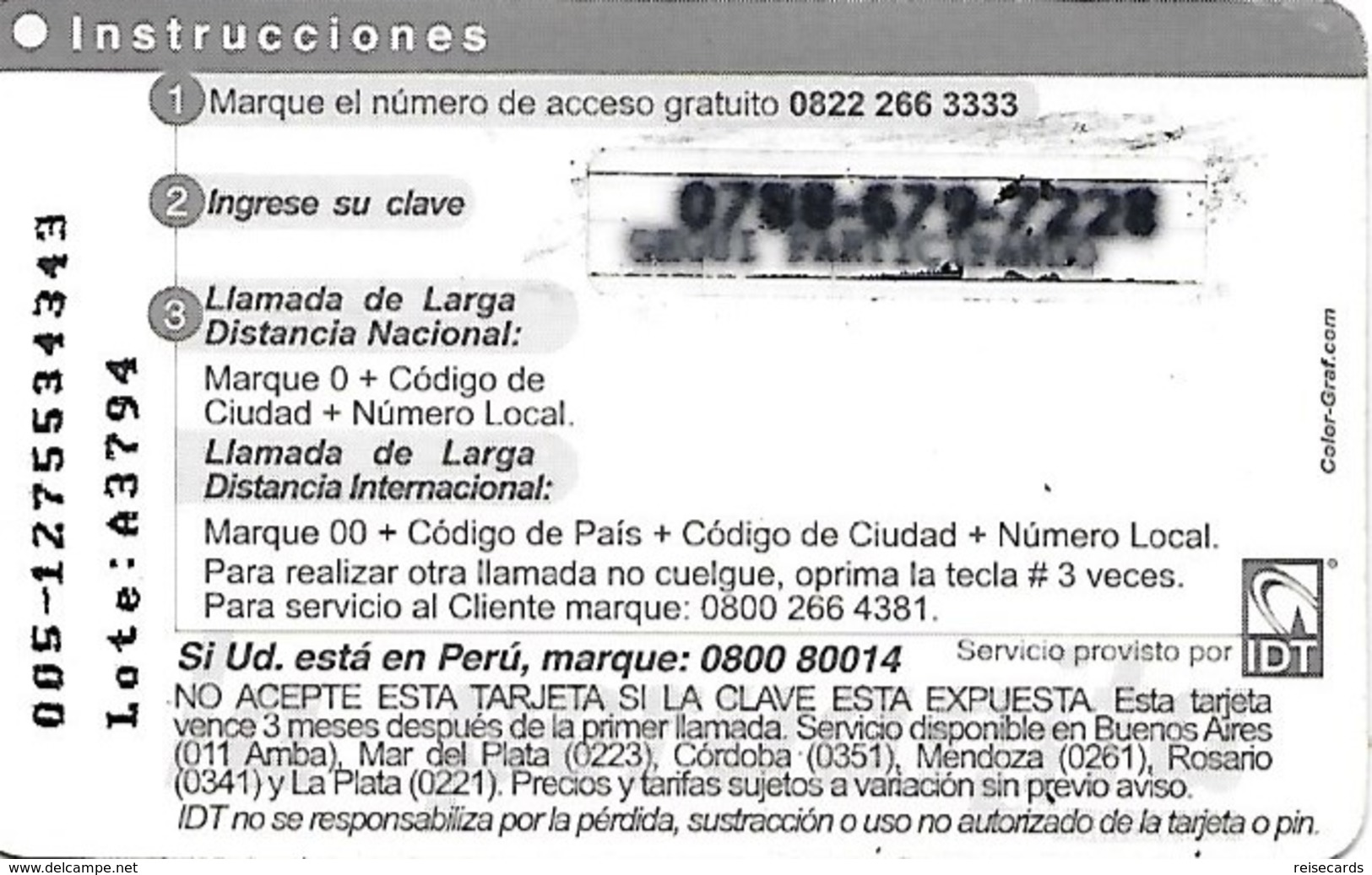 Argentina: Prepaid IDT La Peruanita Promotion , Producer Color-Graf - Argentinien