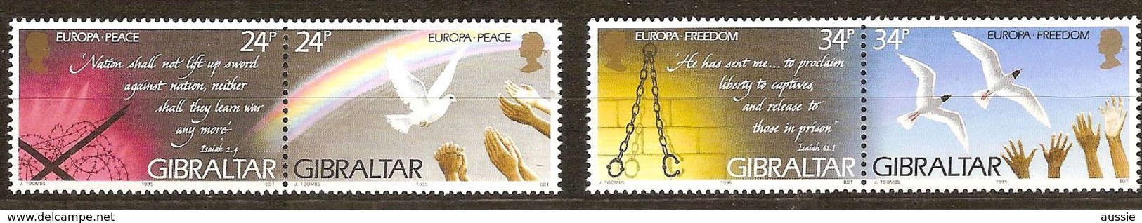 Cept 1995 Gibraltar Yvertn° 719-22 *** MNH Paix Et Liberté Cote 7 Euro - Gibraltar