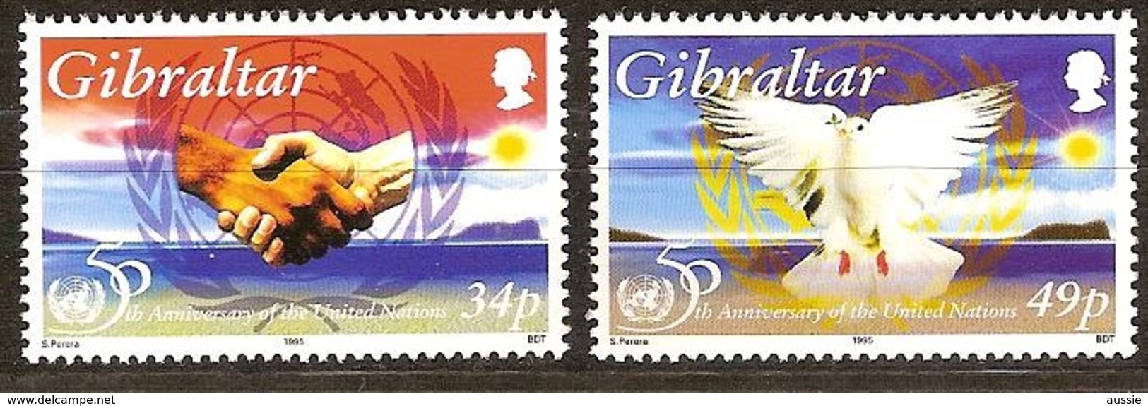 Gibraltar 1995 Yvertn° 744-745 *** MNH Cote 4 Euro Nations Unies - Gibraltar