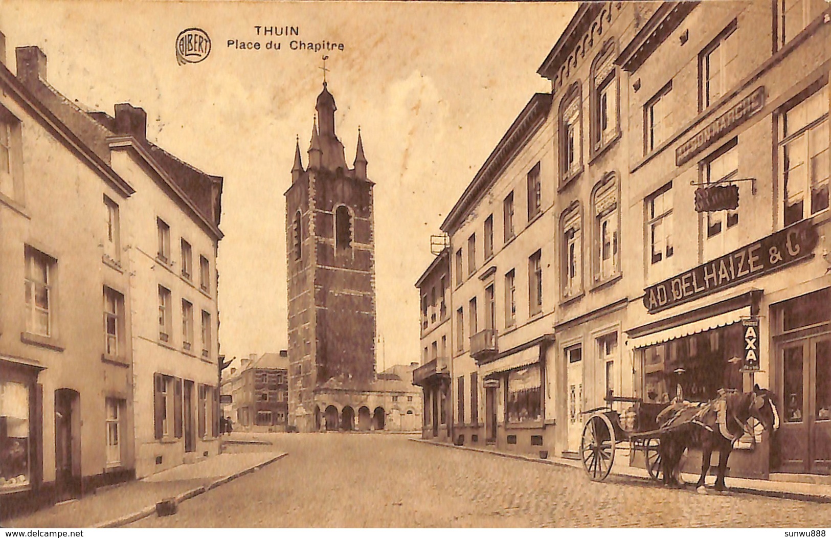 Thuin - Place Du Chapitre (animée, AD Delhaize, Attelage, Edit. Léon Willame 1923) - Thuin