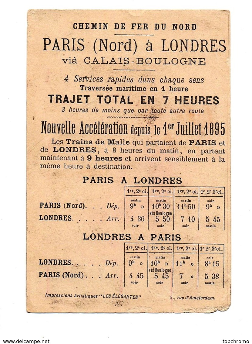 CHROMO 19ème Chemin De Fer Du Nord Paris à Londres Via Calais Boulogne Impression Les élégantes Militaire Cheval - Other & Unclassified