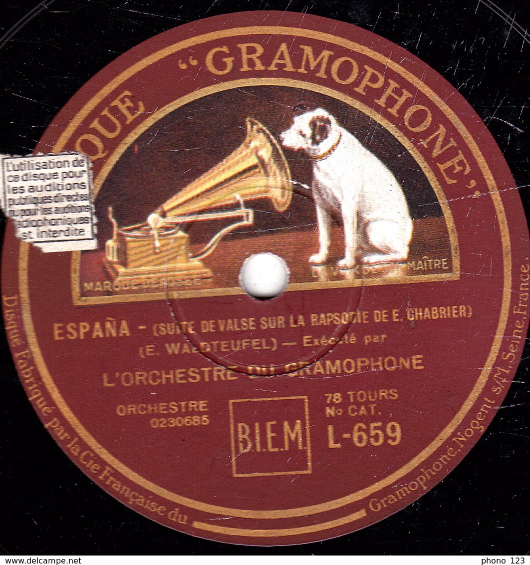 78 Trs - 30 Cm - état B - ESPANA - SANTIAGO - VALSES - ORCHESTRE DU GRAMOPHONE - 78 Rpm - Schellackplatten