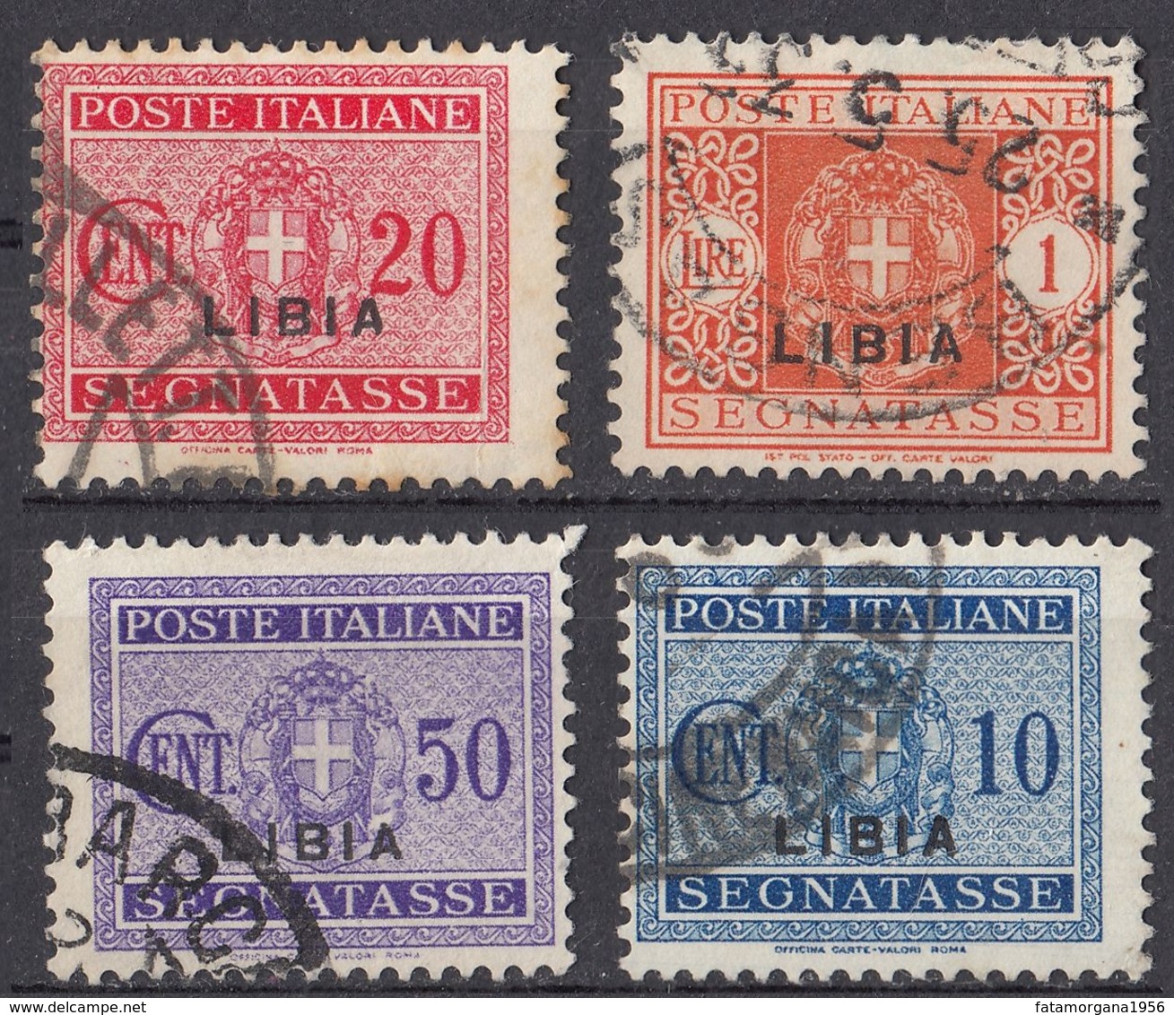 LIBIA (COLONIA ITALIANA) - 1934 -  Lotto Di 4 Valori Usati Segnatasse Yvert 13, 14, 18 E 20, Come Da Immagine. - Libyen