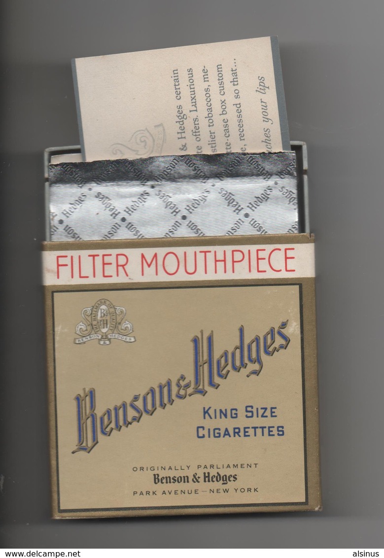 USA - ETUI VIDE DE CIGARETTES - BENSON - HEDGES - FILTER MOUTHPIECE - PARK AVENUE - NEW YORK - Etuis à Cigarettes Vides