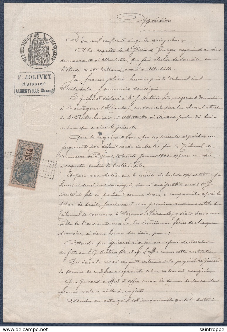 Georges Girard, Négociant En Vin à Albertville, Contre J.Antéric, Négociant à Montagnac.Timbre Fiscal Copies 50c. - Manuscrits