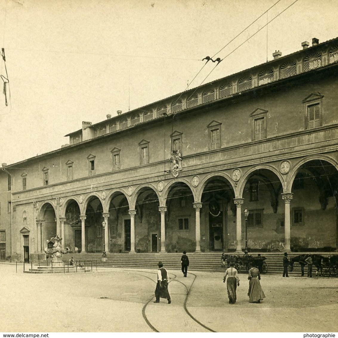 Italie Florence Galerie Des Saints Innocents Ospedale Degli Innocenti Anciene Stereo Photo SIP 1900 - Fotos Estereoscópicas