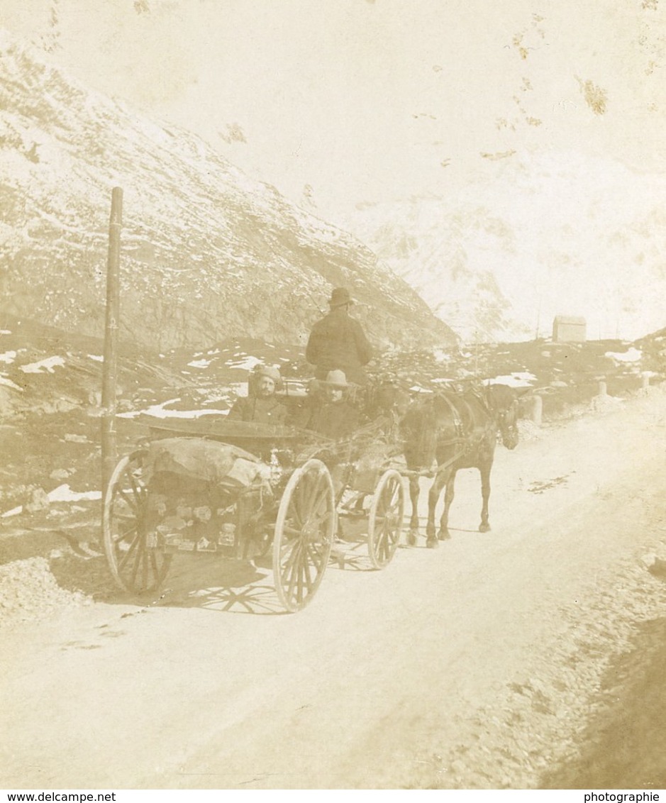 Suisse Ou France Alpes Route De Montagne Cheval Ancienne Photo 1900 - Old (before 1900)