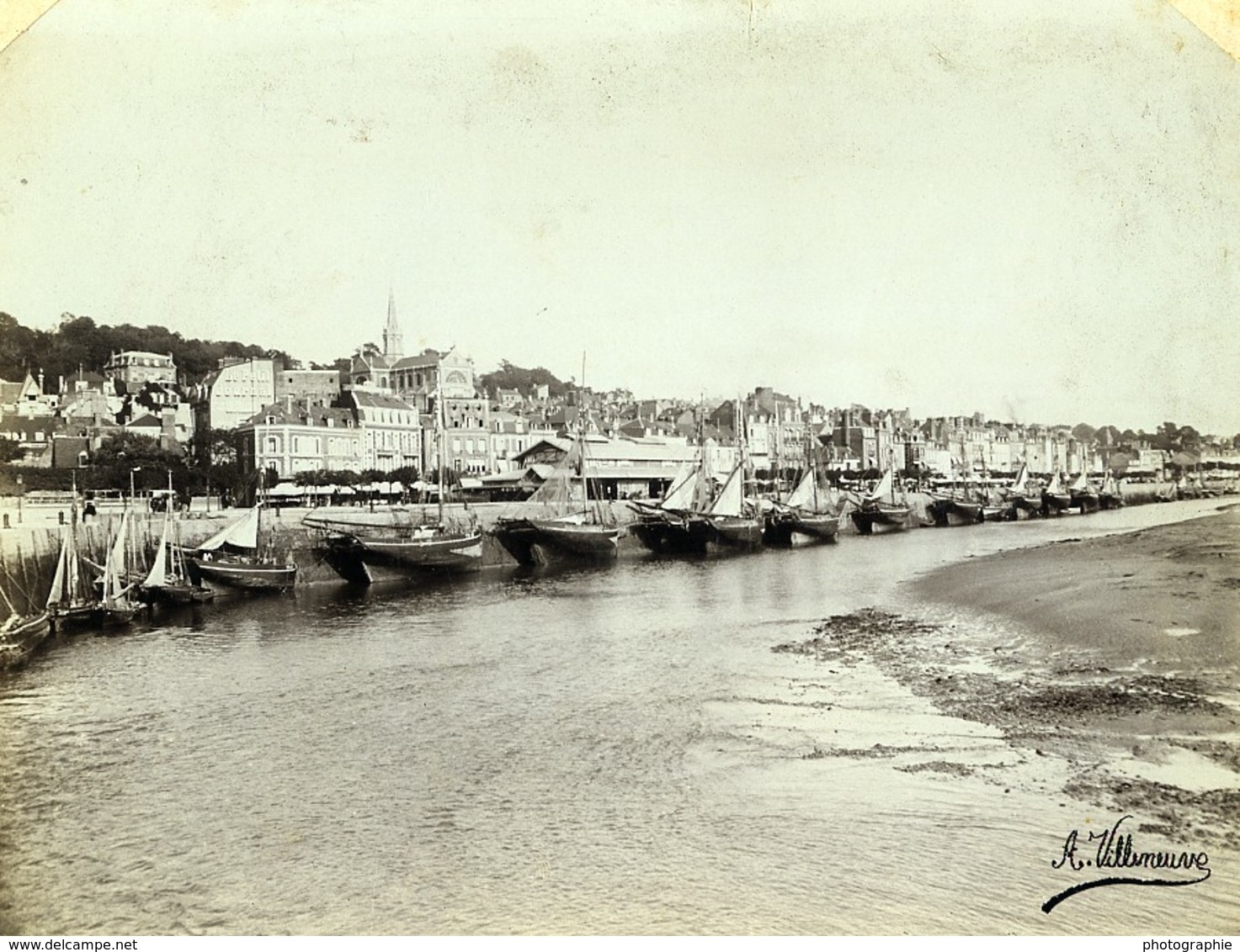 France Trouville La Touques à Marée Basse Voiliers Ancienne Photo Villeneuve 1900 - Anciennes (Av. 1900)