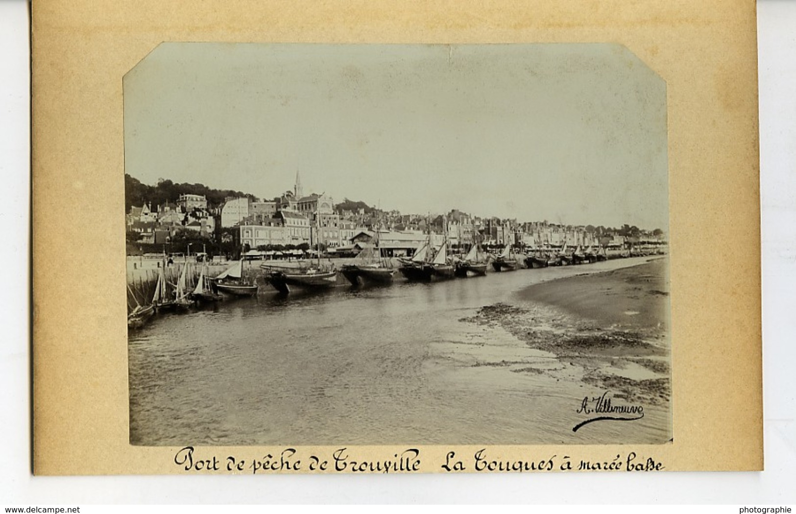 France Trouville La Touques à Marée Basse Voiliers Ancienne Photo Villeneuve 1900 - Anciennes (Av. 1900)