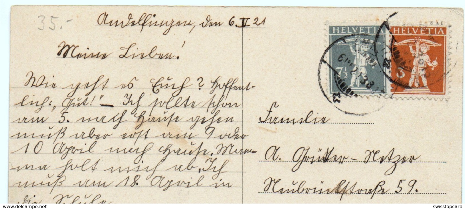 ANDELFINGEN Generalansicht Gel. 1921 - Andelfingen