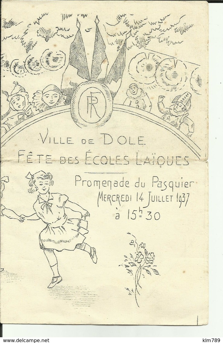 39 - Jura - Dole - Fetes Des écoles Laiques - Promenade Du Pasquier-14 Juillet - Programme-  - 1937 - Réf.27 - 1900 – 1949