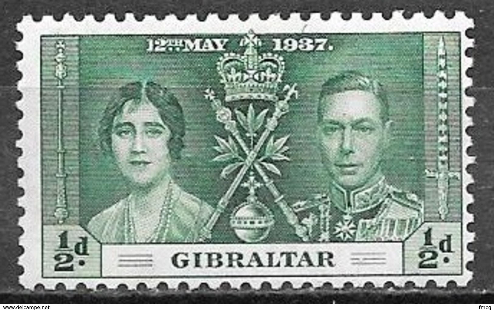 1937 1/2p Coronation, Mint Light Hinged - Gibraltar