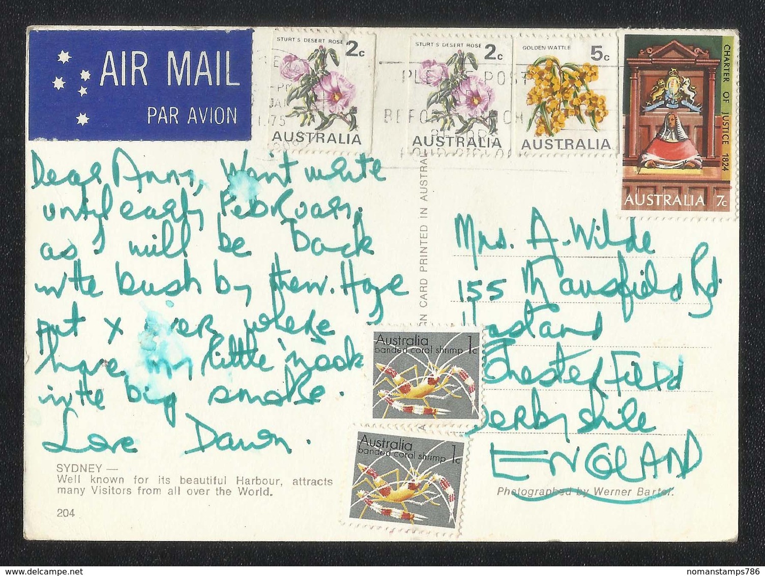 Australia Air Mail Postal Used Picture Postcard With Stamps Flowers Flower Fish Animal - Ganzsachen