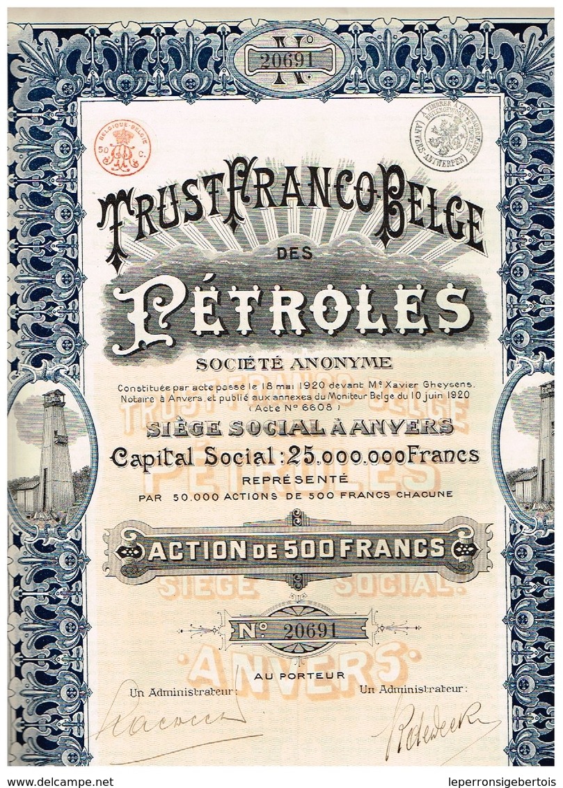 Ancienne Action - Trust Franco Belge Des Pétroles - Titre De 1920 - - Pétrole