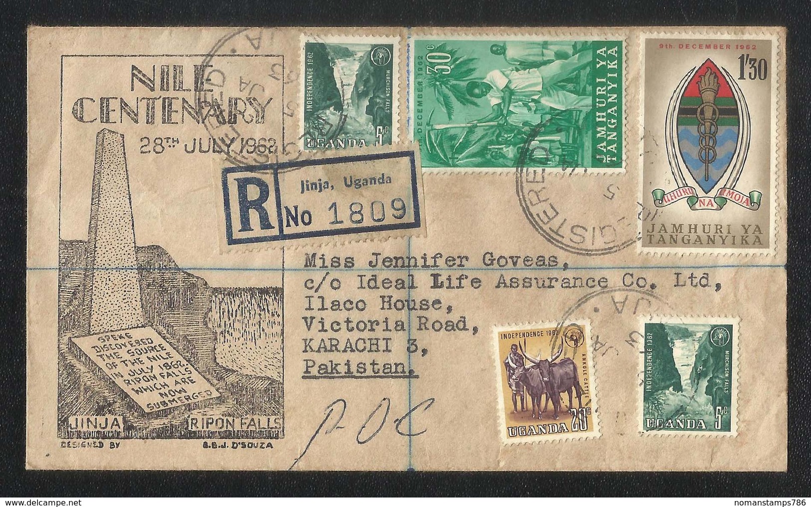 Uganda & Tanganyika Tanganyika 1963 Registered Postal Used Cover To Pakistan - Tanganyika (...-1932)