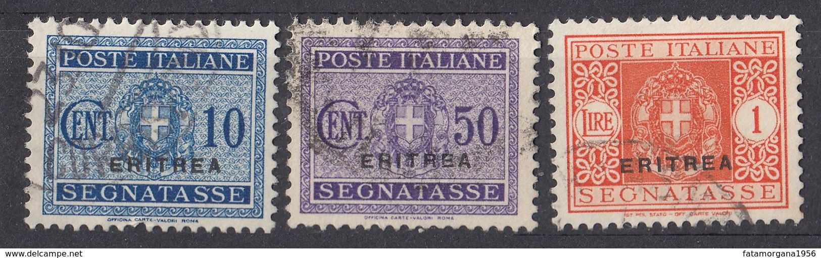 ERITREA (colonia Italiana) - 1934 - Tre Valori Segnatasse Usati: Unificato 27, 32 E 34. - Eritrea