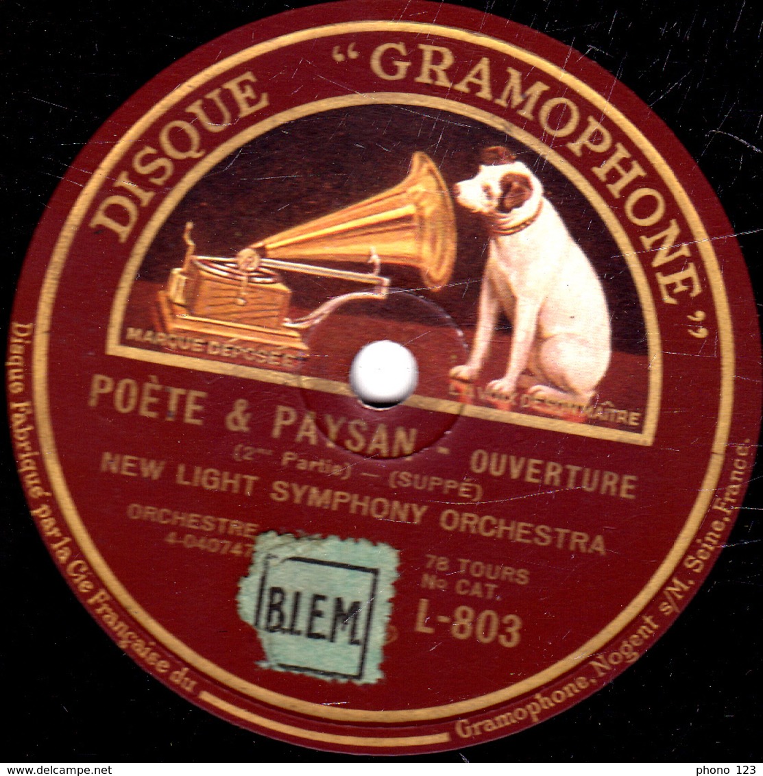 78 Trs - 30 Cm - état TB - POETE & PAYSAN  Ouverture (1re Et 2e Parties)  NEW LIGHT SYMPHONY ORCHESTRA - 78 T - Disques Pour Gramophone