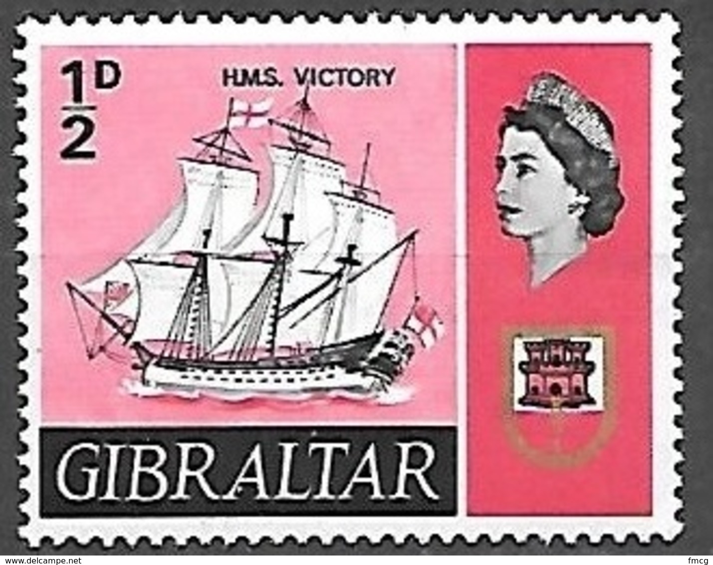 1967 1/2p HMS Victory Ship, Mint Light Hinged - Gibraltar