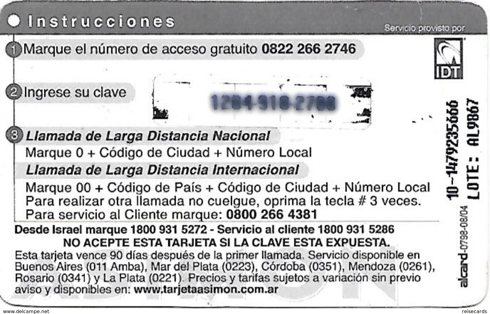 Argentina: Alcard IDT Asimon 08.04 - Argentinië