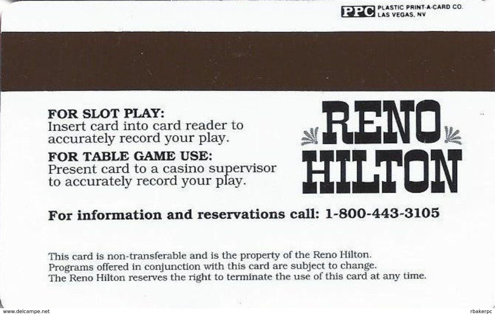Reno Hilton Casino - Reno NV - BLANK Slot Card - Casino Cards