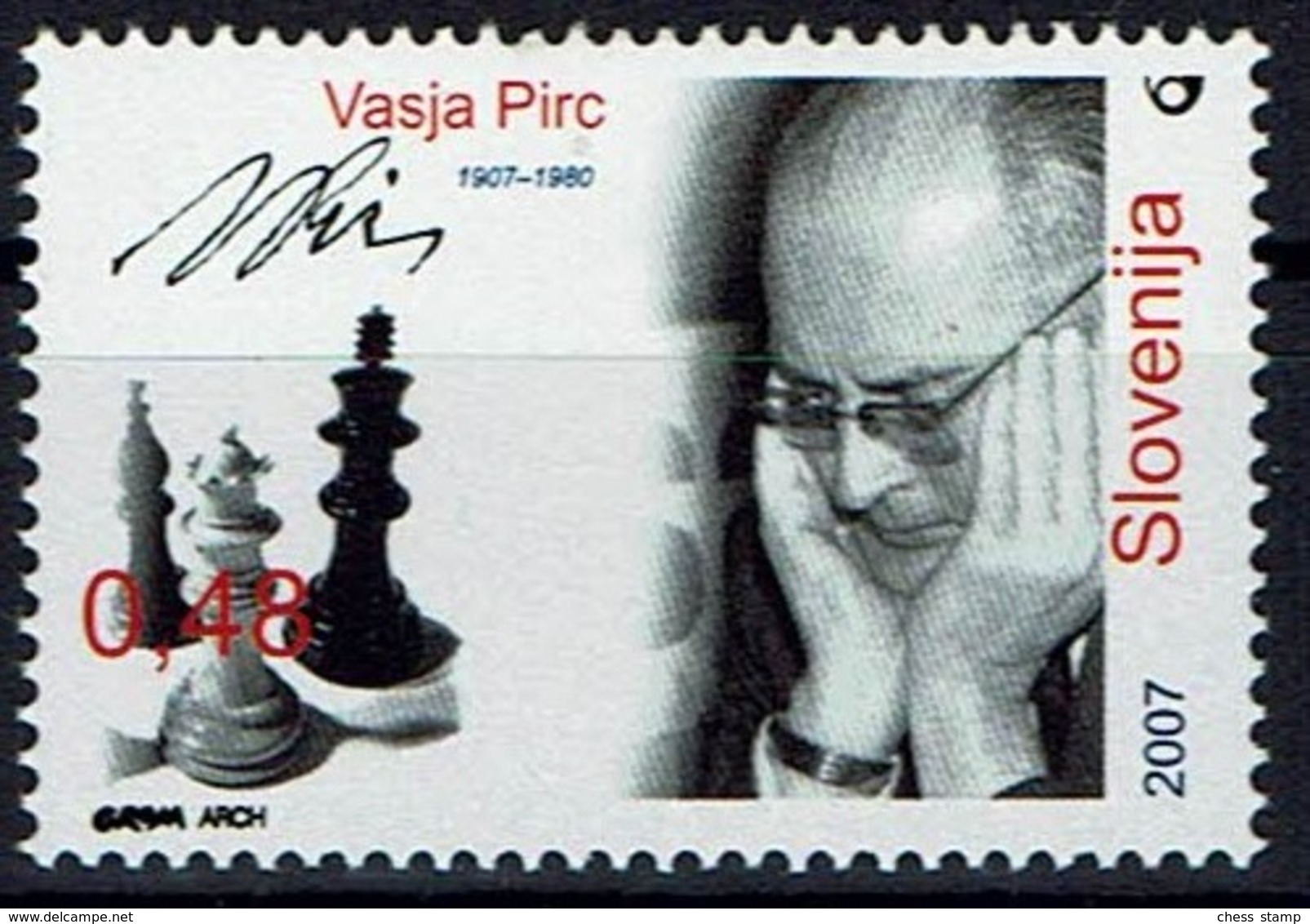 Schach Chess Ajedrez échecs - Slowenien Slovenia 2007 - Vasja Pirc - MiNr 629 - Schach