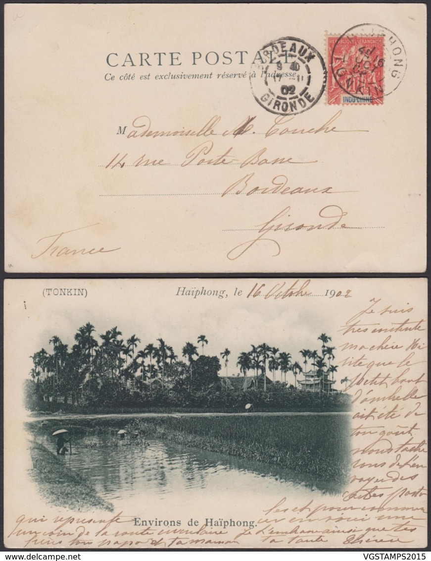 Colonies Françaises - Indochine - C.P.  Yvert N°18  Oblitération " Hai Phong Tonkin " Vers France  (6G18538) DC0859 - Covers & Documents